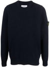 Logo Patch Crew Neck Wool Knit Top Navy - STONE ISLAND - BALAAN 1