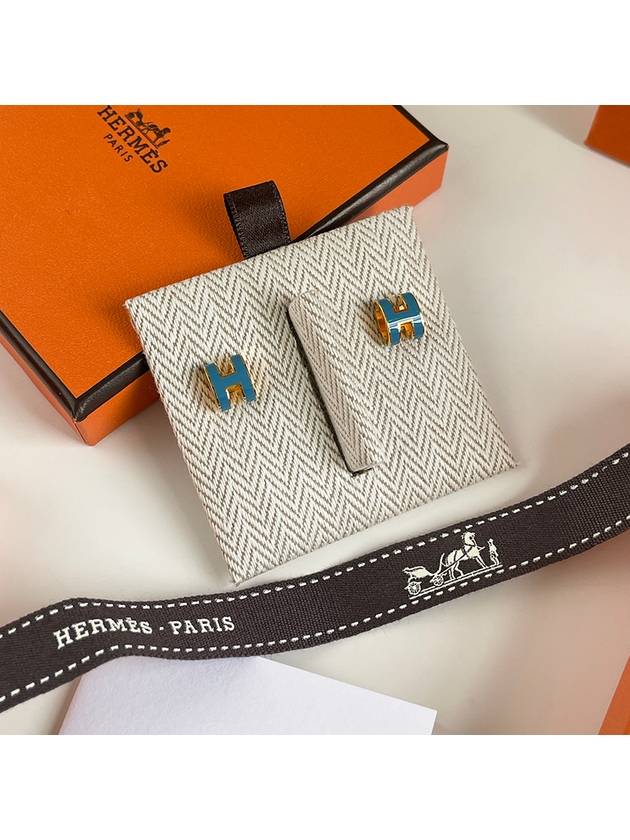 Mini Pop H Earrings Blue Jean Gold - HERMES - BALAAN 5