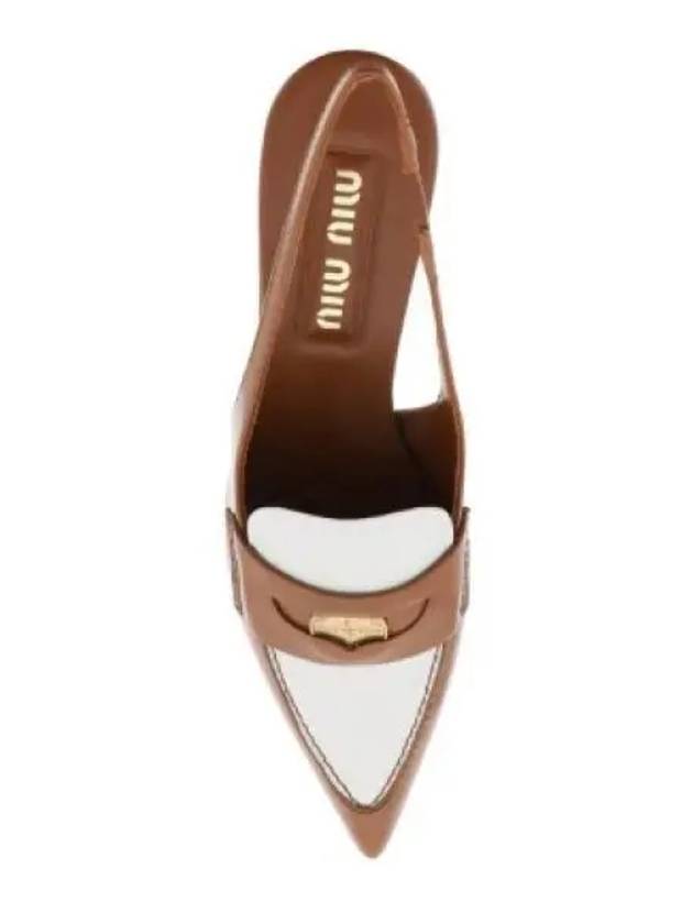 Leather Penny Slingback Heels Brown - MIU MIU - BALAAN 2