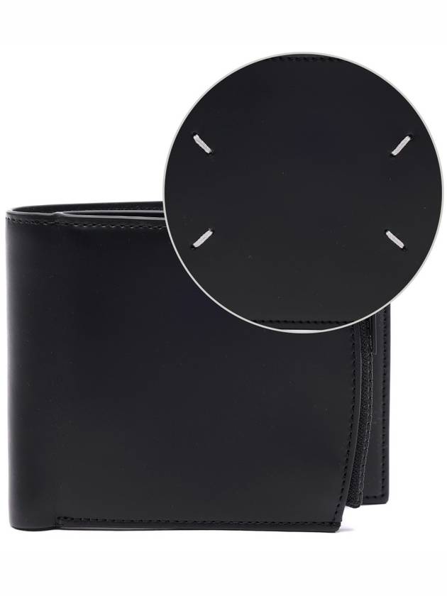 Stitched Zipper Half Leather Wallet Black - MAISON MARGIELA - BALAAN 3