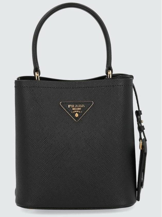 Small Saffiano Leather Panier Bucket Bag Black - PRADA - BALAAN 1