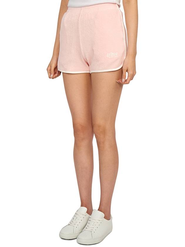 Women's Embroidered Logo Cotton Shorts Baby Pink - SPORTY & RICH - BALAAN 3