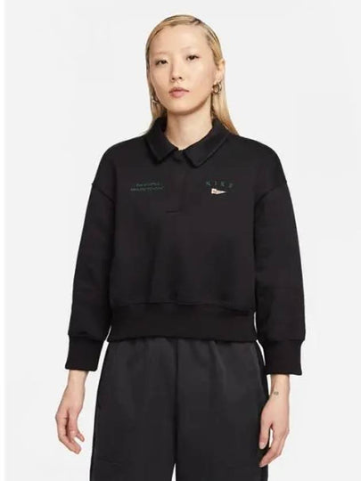 Sportswear Oversized Crop Fleece Polo Sweatshirt Black - NIKE - BALAAN 2