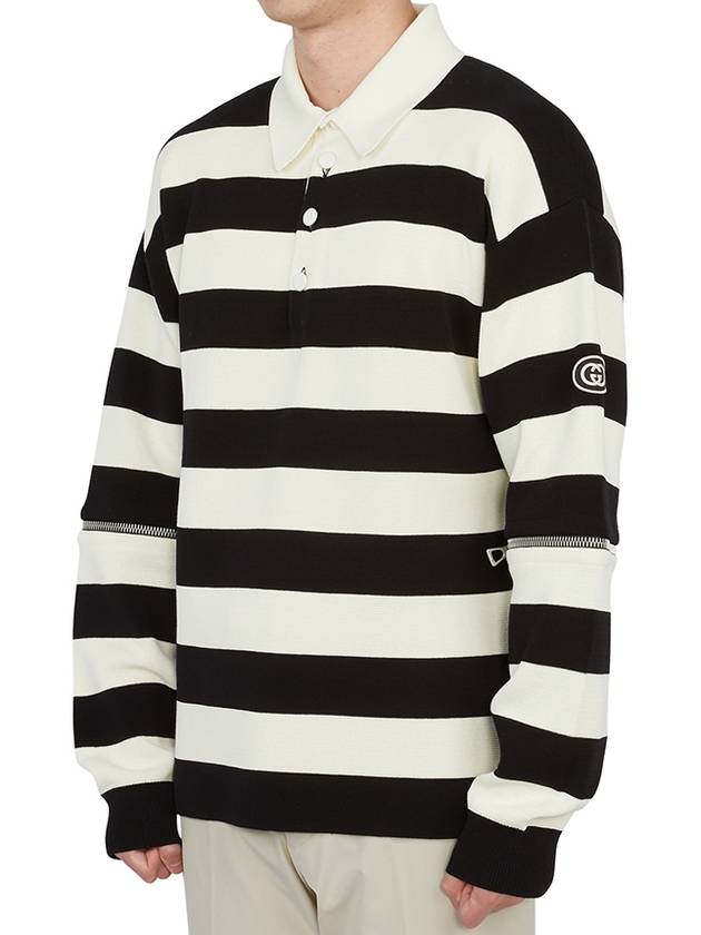 Men's Striped Cotton Polo Shirt Ivory Black - GUCCI - BALAAN 3