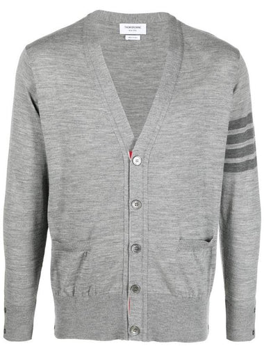 4-Bar Stripe Sustainable Merino Wool Cardigan Grey - THOM BROWNE - BALAAN 1