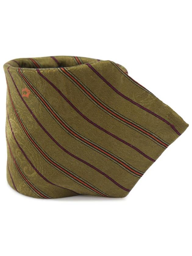 100 silk olive green striped pattern tie - DIOR - BALAAN 1