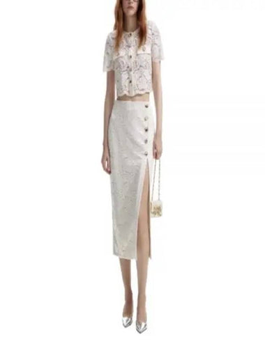 24 CREAM CORD LACE SPLIT MIDI SKIRT RS24172MSKC - SELF PORTRAIT - BALAAN 1