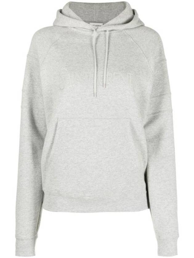 Logo Kangaroo Pocket Fleece Hoodie Grey - SAINT LAURENT - BALAAN 2