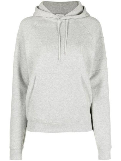 Logo Kangaroo Pocket Fleece Hoodie Grey - SAINT LAURENT - BALAAN 2