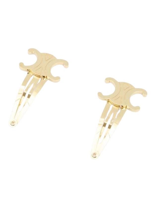 Triomphe Snap Brass Steel Hair Clip Gold Set Of 2 - CELINE - BALAAN 1