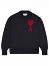 Big Heart Logo Wool Knit Top Black - AMI - BALAAN 2