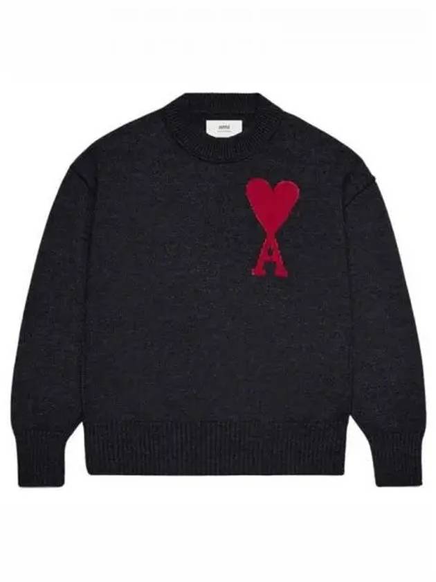 Big Heart Logo Wool Knit Top Black - AMI - BALAAN 2