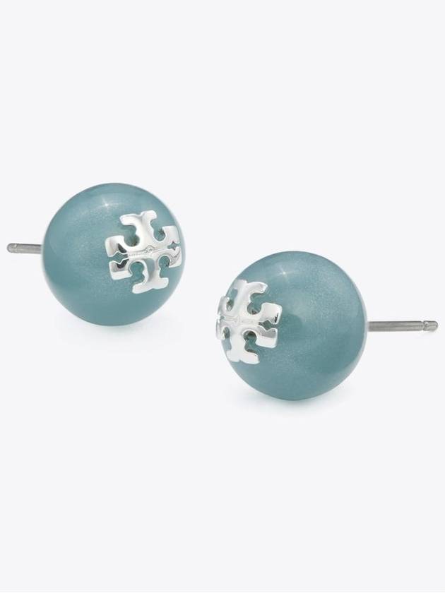 Logo Resin Stud Earrings Silver Soft Blue - TORY BURCH - BALAAN 3