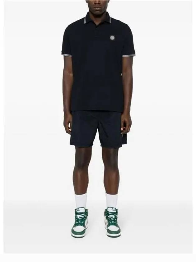 Stretch Cotton Pique Short Sleeve Polo Shirt Navy - STONE ISLAND - BALAAN 3