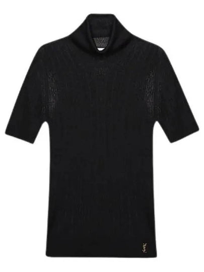 Rib Silk Monogram Short Sleeve Turtleneck Black - SAINT LAURENT - BALAAN 2