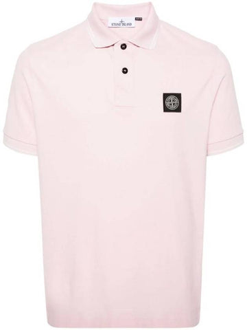 Stretch Cotton Pique Short Sleeve Polo Shirt Pink - STONE ISLAND - BALAAN 1