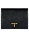 Gold Hardware Triangle Logo Saffiano Half Wallet Black - PRADA - BALAAN 2