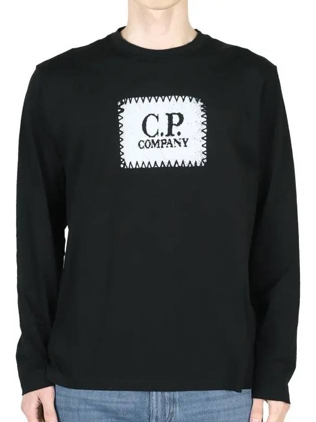 Logo Printed Cotton Long Sleeve T-Shirt Black - CP COMPANY - BALAAN 1