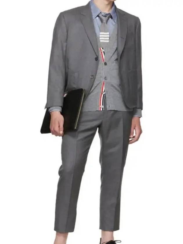 4-Bar Stripe Sustainable Merino Wool Cardigan Grey - THOM BROWNE - BALAAN 5