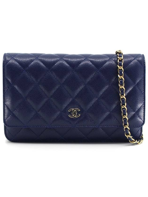 Classic Grained Calfskin Chain Wallet Navy - CHANEL - BALAAN 2