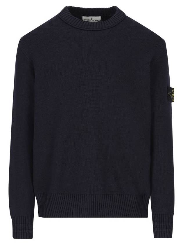 Round Neck Wappen Organic Knit Top Navy - STONE ISLAND - BALAAN 1