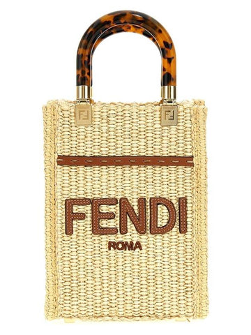 Sunshine Raffia Leather Cross Bag Beige - FENDI - BALAAN 1