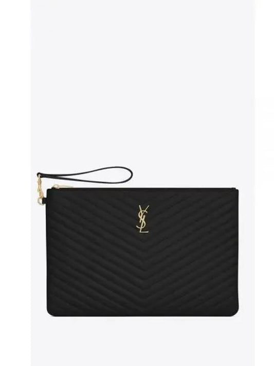 Gold Monogram Document Holder In Matelasse Leather Black - SAINT LAURENT - BALAAN 2