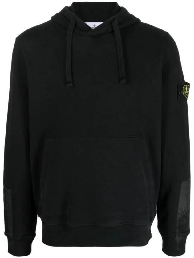 Logo Patch Brushed Cotton Hoodie Black - STONE ISLAND - BALAAN 2