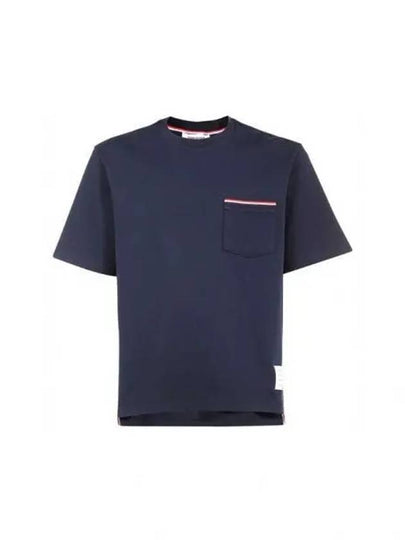 Cotton Oversized Pocket Short Sleeve T-Shirt Navy - THOM BROWNE - BALAAN 2