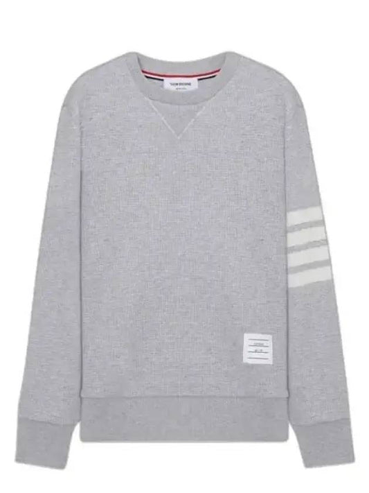 4-Bar Striped Waffle Wool Cashmere Pullover Knit Top Pastel Grey - THOM BROWNE - BALAAN 1