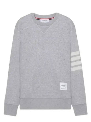 4-Bar Striped Waffle Wool Cashmere Pullover Knit Top Pastel Grey - THOM BROWNE - BALAAN 1