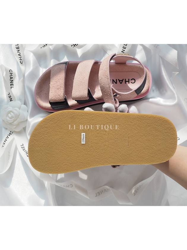 CC Logo Gold Velcro Suede Strap Sandals Pink Black G38062 - CHANEL - BALAAN 9