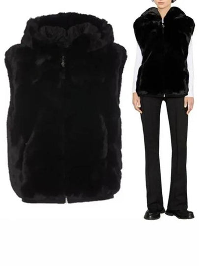 State Bunny Fur Hooded Vest Black - MOOSE KNUCKLES - BALAAN 2