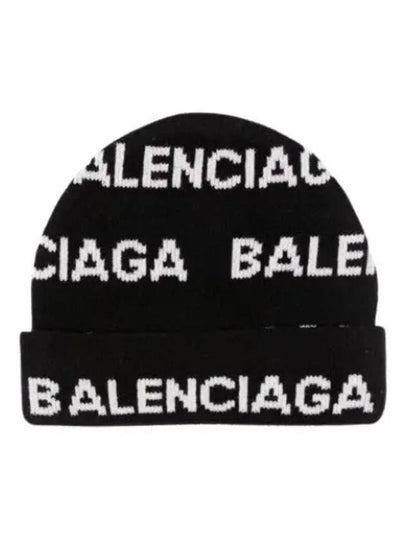 Intarsia Knit Wool Blend Beanie Black - BALENCIAGA - BALAAN 2