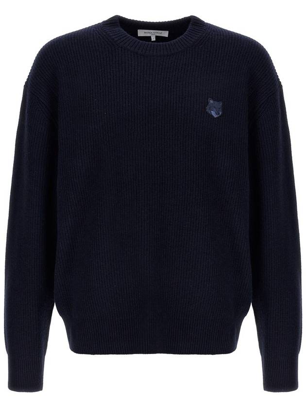 Bold Fox Head Patch Comfort Ribbed Knit Top Navy - MAISON KITSUNE - BALAAN 2