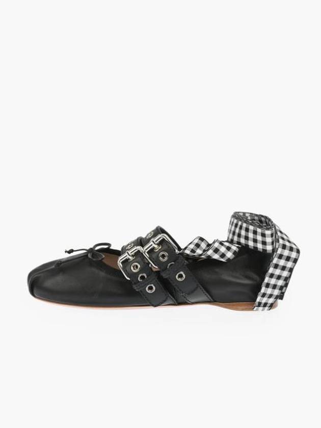 Buckle Strap Nappa Leather Ballerina Black - MIU MIU - BALAAN 4