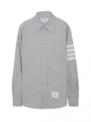 Solid flannel shirting bar name tag straight fit shirt - THOM BROWNE - BALAAN 1