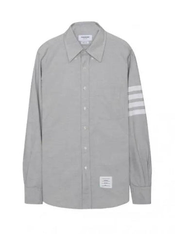 Solid flannel shirting bar name tag straight fit shirt long sleeves - THOM BROWNE - BALAAN 1