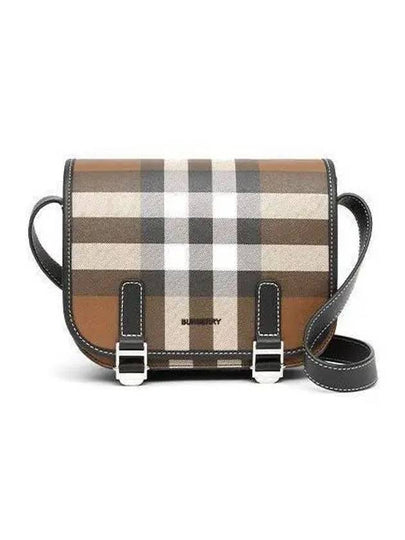 Check Print Leather Messenger Bag Dark Birch Brown - BURBERRY - BALAAN 2