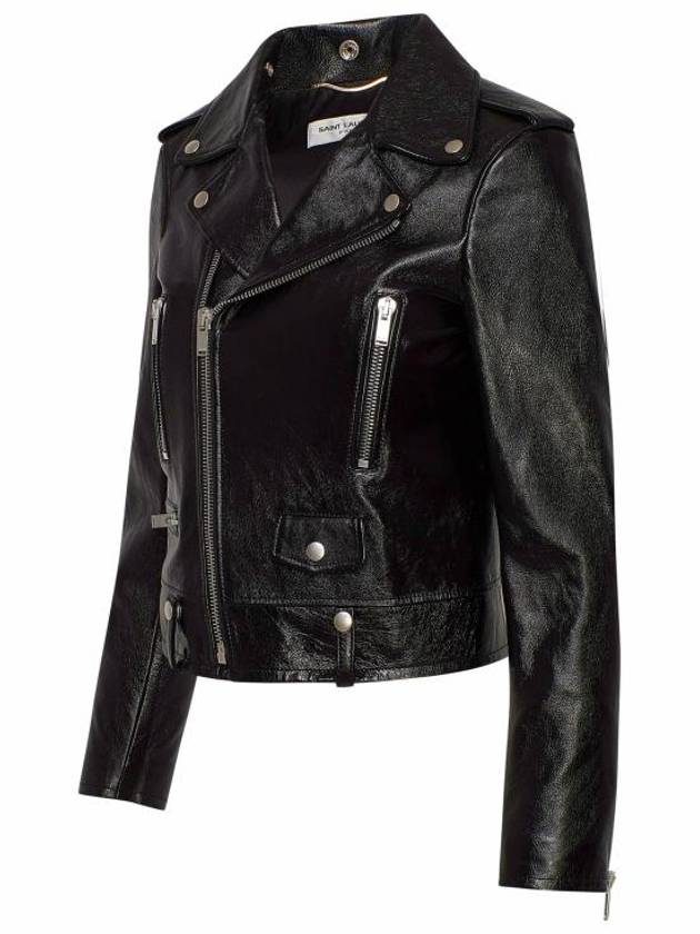 Classic Leather Biker Jacket Black - SAINT LAURENT - BALAAN 3