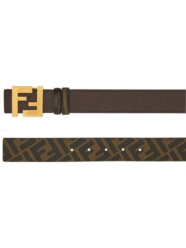 FF Square Buckle Reversible Leather Canvas Belt Brown - FENDI - BALAAN 3