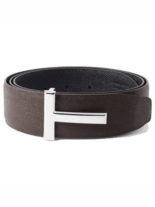 Men's T Logo Reversible Leather Belt Brown - TOM FORD - BALAAN 2