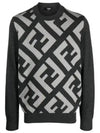 Monogram Jacquard Wool Crewneck Knit Top Grey - FENDI - BALAAN 2