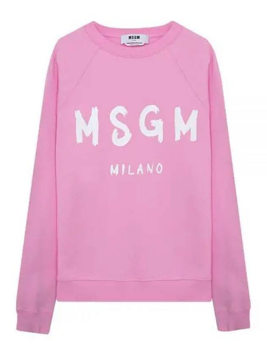 Women's Logo Print Crew Neck Sweatshirt Pink - MSGM - BALAAN.