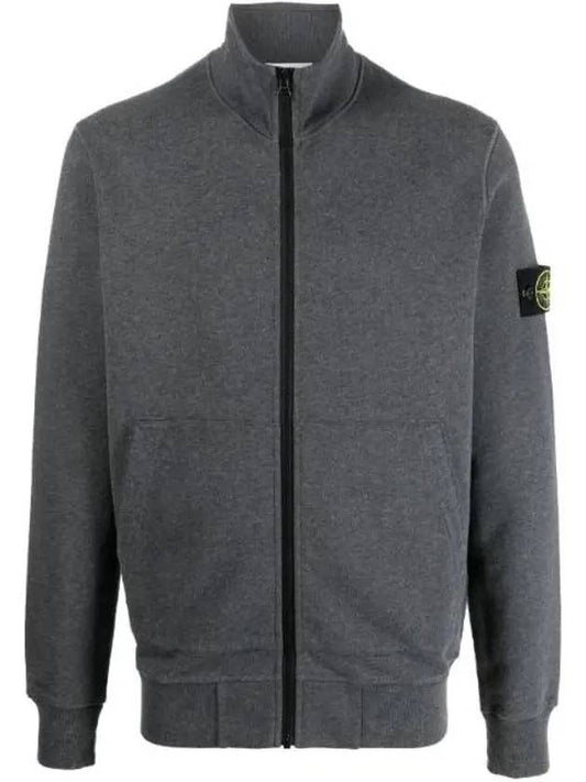 Garment Dyed Cotton Fleece Zip Up Jacket Dark Grey - STONE ISLAND - BALAAN 1