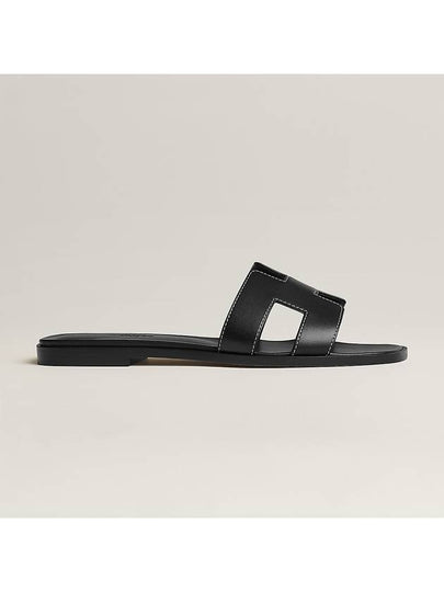 Oran Calfskin Slippers Noir Piqures Ecrues Black - HERMES - BALAAN 2