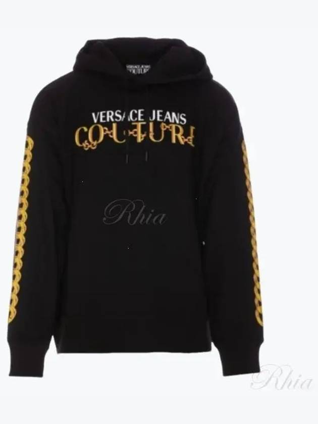 Jeans Couture Logo Print Cotton Jersey Hoodie Black - VERSACE - BALAAN 2