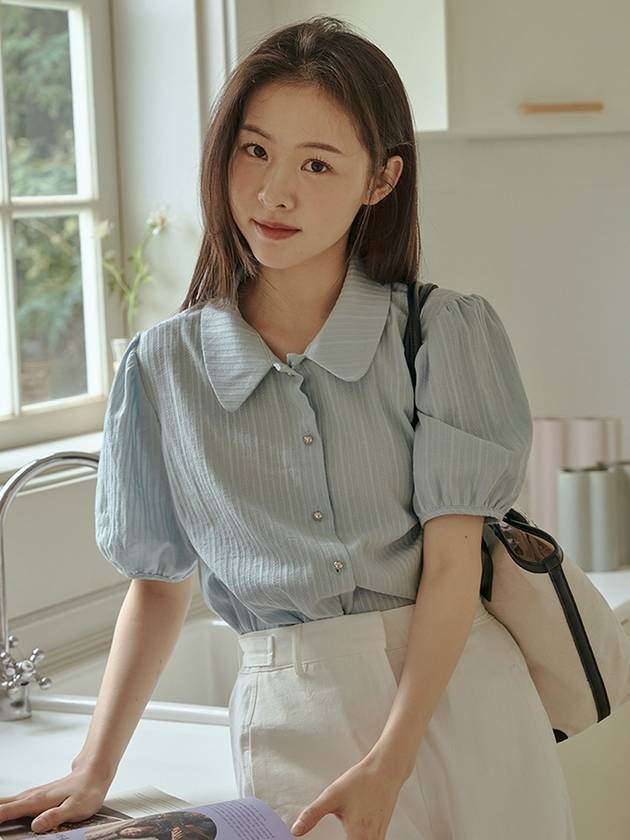 Round collar button blouse sky blue - ANOETIC - BALAAN 1