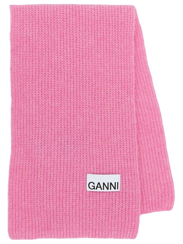 Logo Patch Wool Blend Muffler Pink - GANNI - BALAAN 2