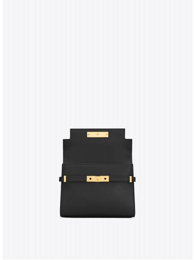 Manhattan Mini Embossed Gold-Tone Logo Leather Cross Bag Black - SAINT LAURENT - BALAAN 3